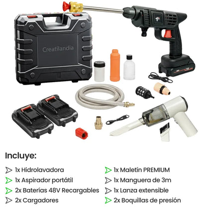 Hidrolavadora Inalámbrica 48V + Aspirador 3 en 1 – Combo de Limpieza Pro